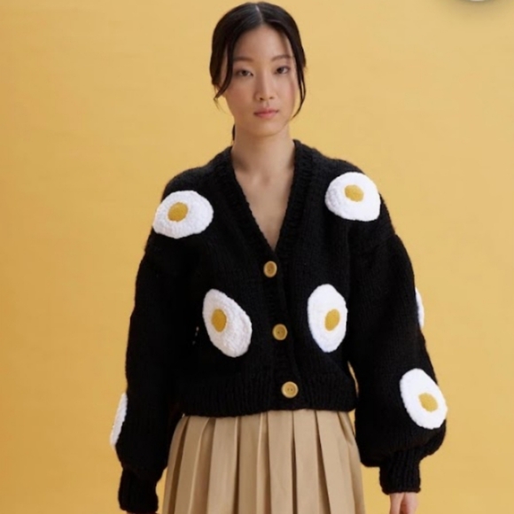 Society Mano Handmade Knit Girlhoodcore Boho Dopamine Black White Egg Sweater M - Picture 2 of 11